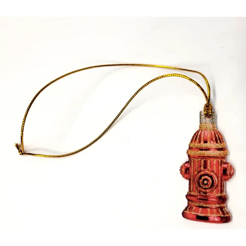 Fire Hydrant Christmas‎ Tree Ornament Red Gold Glitter Dog Lover Pet Decor